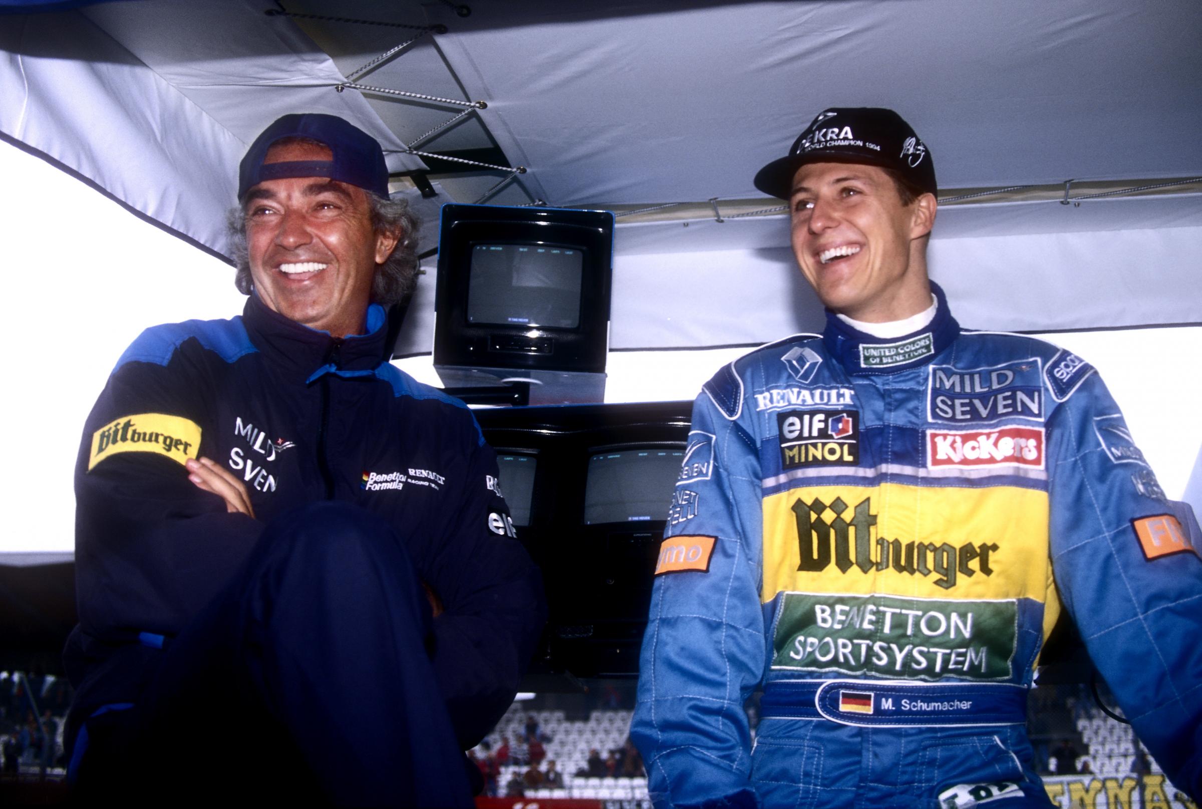 Flavio Briatore e Michael Schumacher ai tempi della Benetton (foto da: calcioweb.eu)