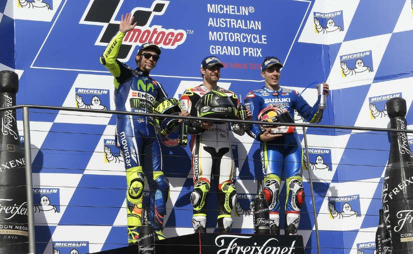 Il podio del GP d'Australia 2016, classe MotoGP (foto da: auto.ndtv.com)
