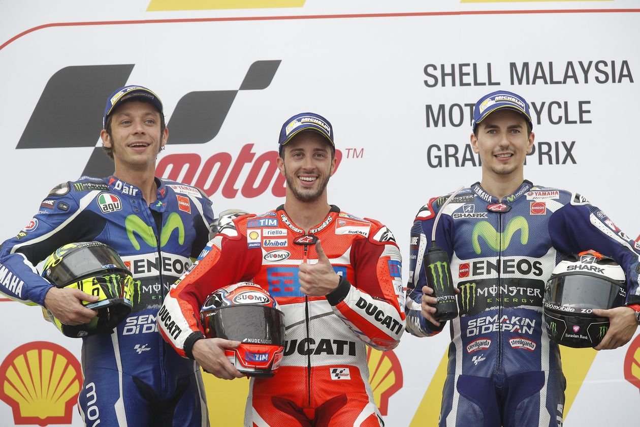 Il podio del Gran Premio di Malesia 2016, classe MotoGP (foto da: www2.yamaha-motor.fr)