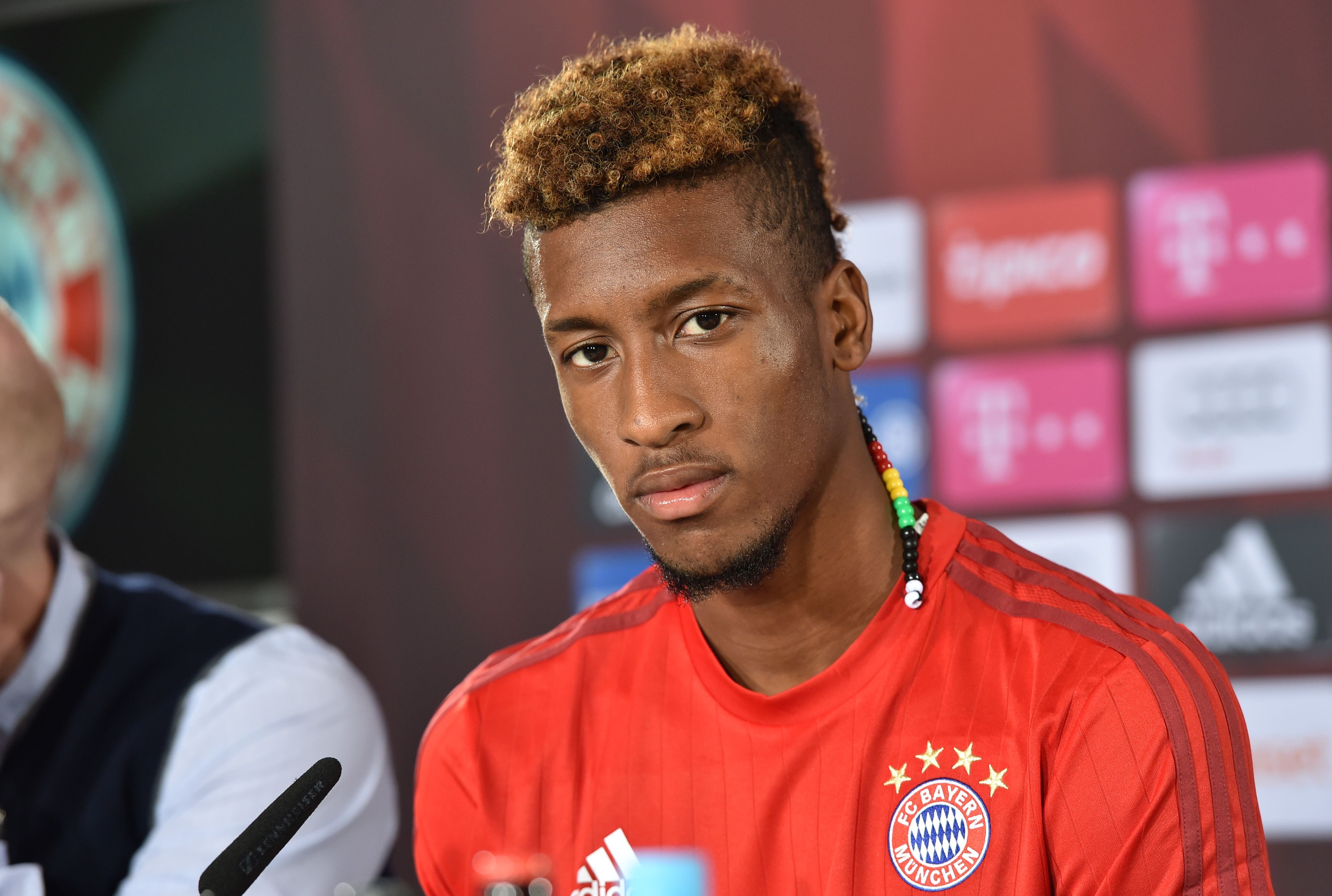 MUNICH, GERMANY - SEPTEMBER 10:  Kingsley Coman during the 'FC Bayern Muenchen Unveils New Signing Kingsley Coman' at press center of FC Bayern on September 10, 2015 in Munich, Germany.  (Photo by Hannes Magerstaedt/Bongarts/Getty Images)