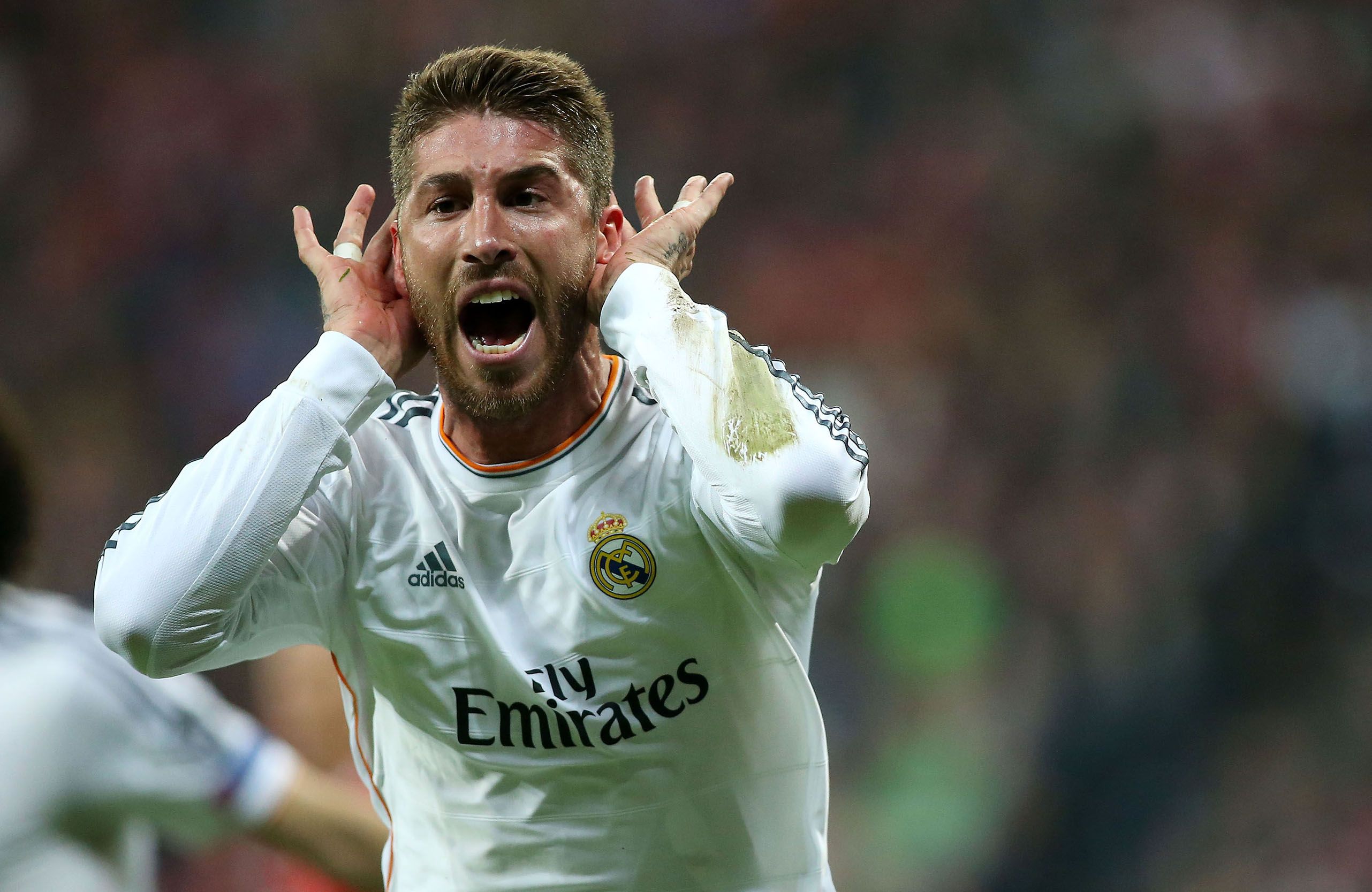 Foto de accion durante el partido Bayern Munich vs Real Madrid, partido Semifinal de Vuelta, Champions League 2014 en la foto: SERGIO RAMOS DURANTE EL FESTEJO DE GOL 29/04/2014/ MEXSPORT/FIRO SPORTPHOTO Estadio: Allianz Arena