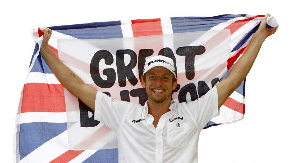 La gioia di Jenson Button, nel giorno del suo titolo mondiale, nel GP del Brasile 2009 (foto da: f1fanatic.co.uk)