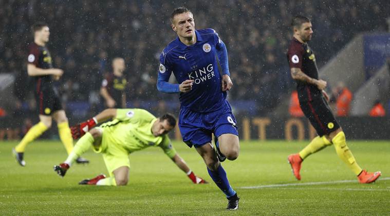 Football Soccer Britain - Leicester City v Manchester City - Premier League - King Power Stadium - 10/12/16 Leicester City's Jamie Vardy celebrates scoring their first goal   Reuters / Darren Staples Livepic EDITORIAL USE ONLY. No use with unauthorized audio, video, data, fixture lists, club/league logos or "live" services. Online in-match use limited to 45 images, no video emulation. No use in betting, games or single club/league/player publications. Please contact your account representative for further details.