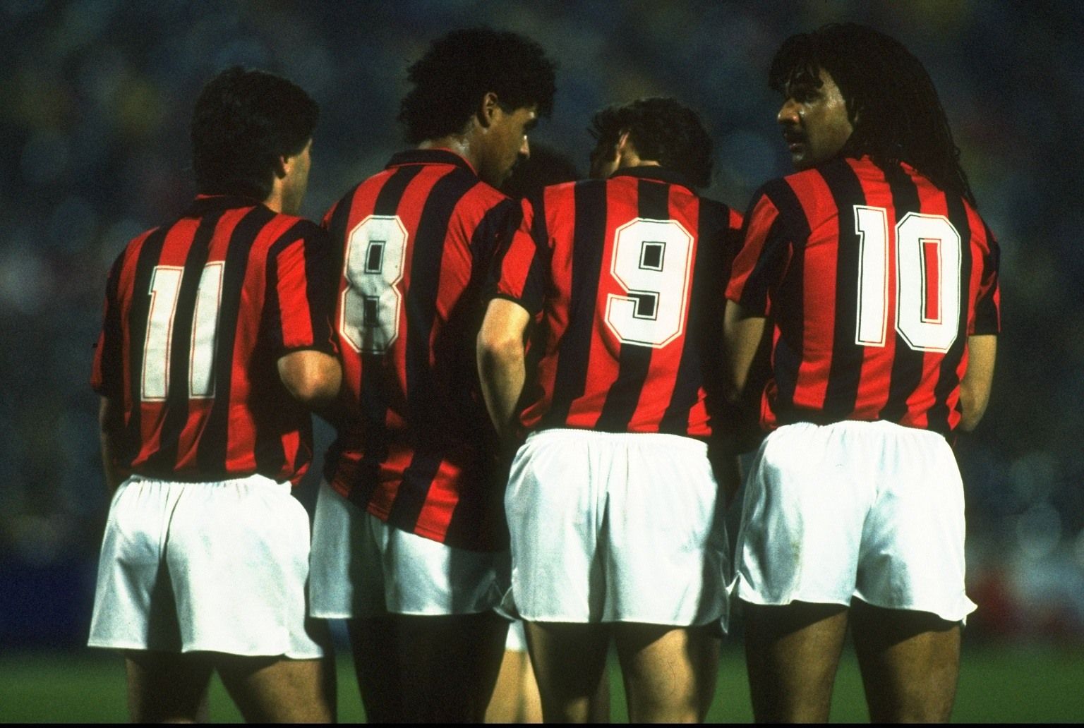 Carlo Ancellotti, Frank Rijkaard, Marco Van Basten and Ruud Gullit of AC Milan Sacchi