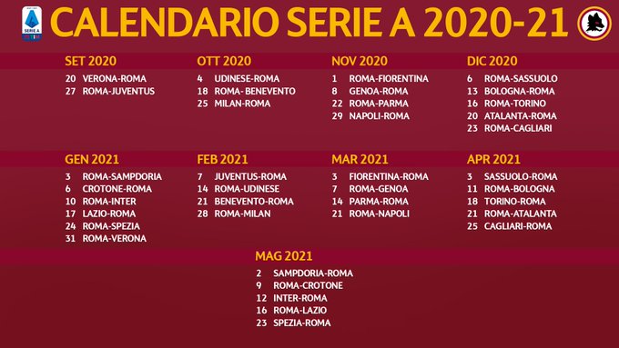 Calendario AS ROMA 2020-2021