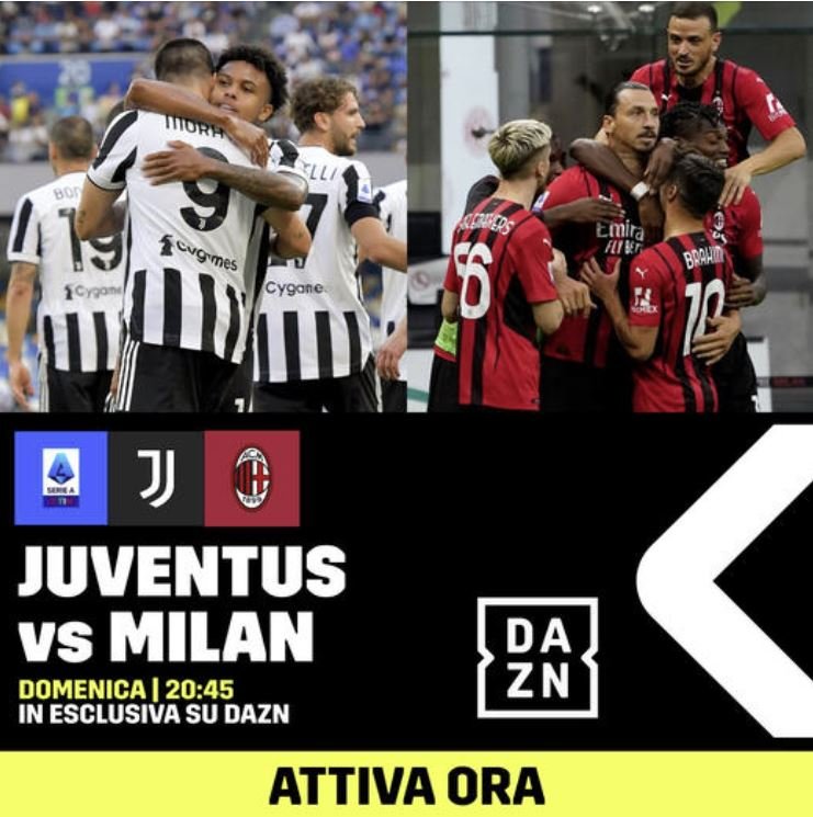 Diretta Streaming Juventus – Milan su DAZN 19-09-2021 ore 20:45