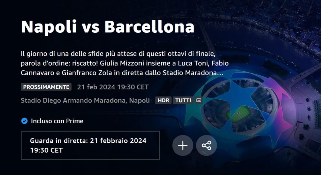 Diretta Streaming e Cronaca Live di Napoli – Barcellona Champions League 21-02-2024