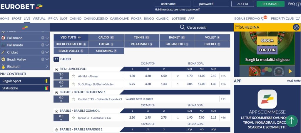 sccommesse live eurobet