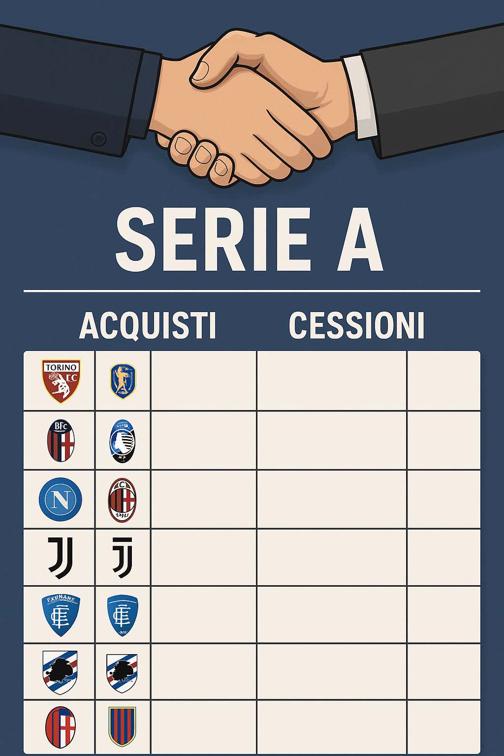 Calciomercato Serie A, Tabellone Acquisti Cessioni 2025 2026