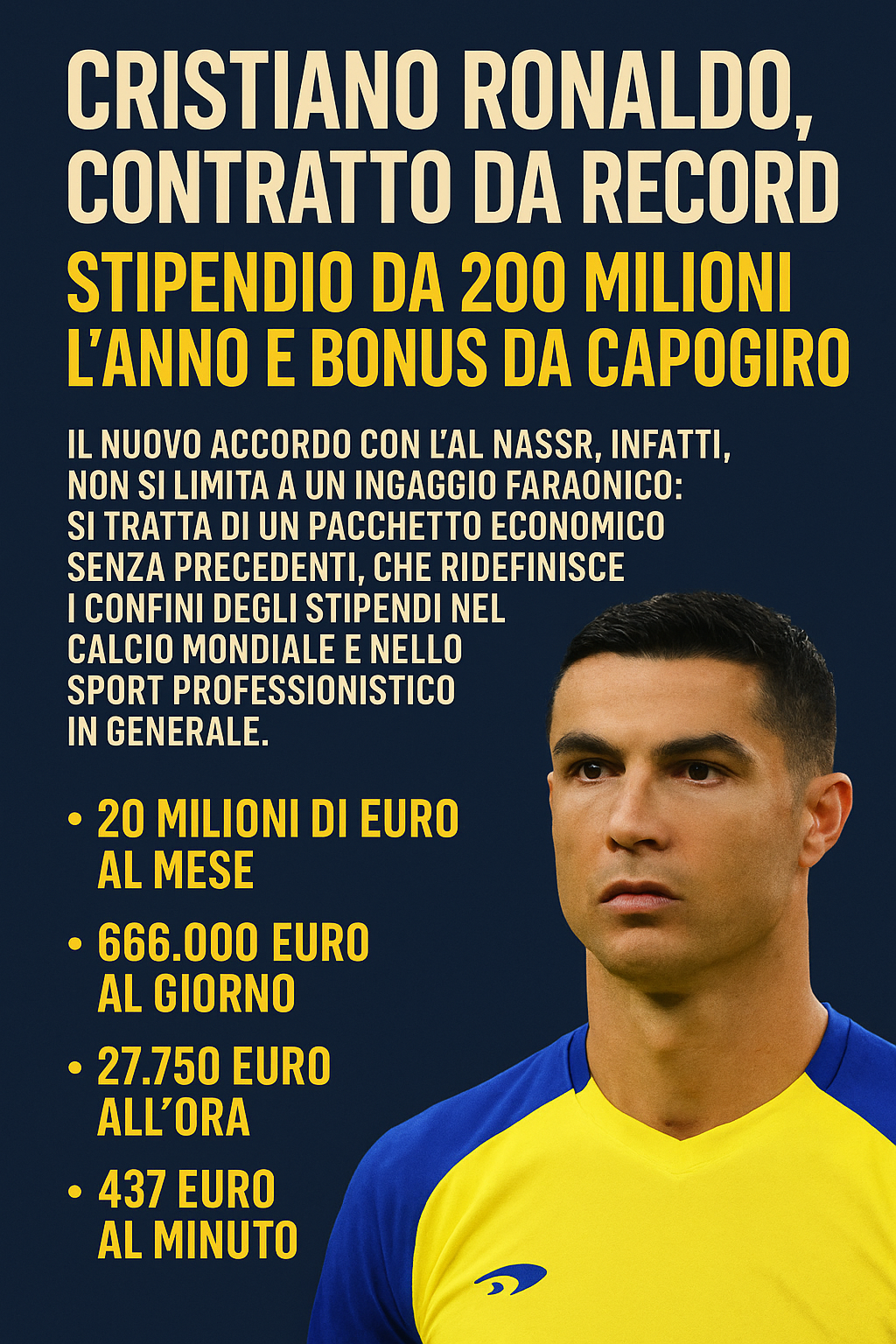 Cristiano Ronaldo quanto guadagna all’Al Nassr: stipendio e Bonus da capogiro