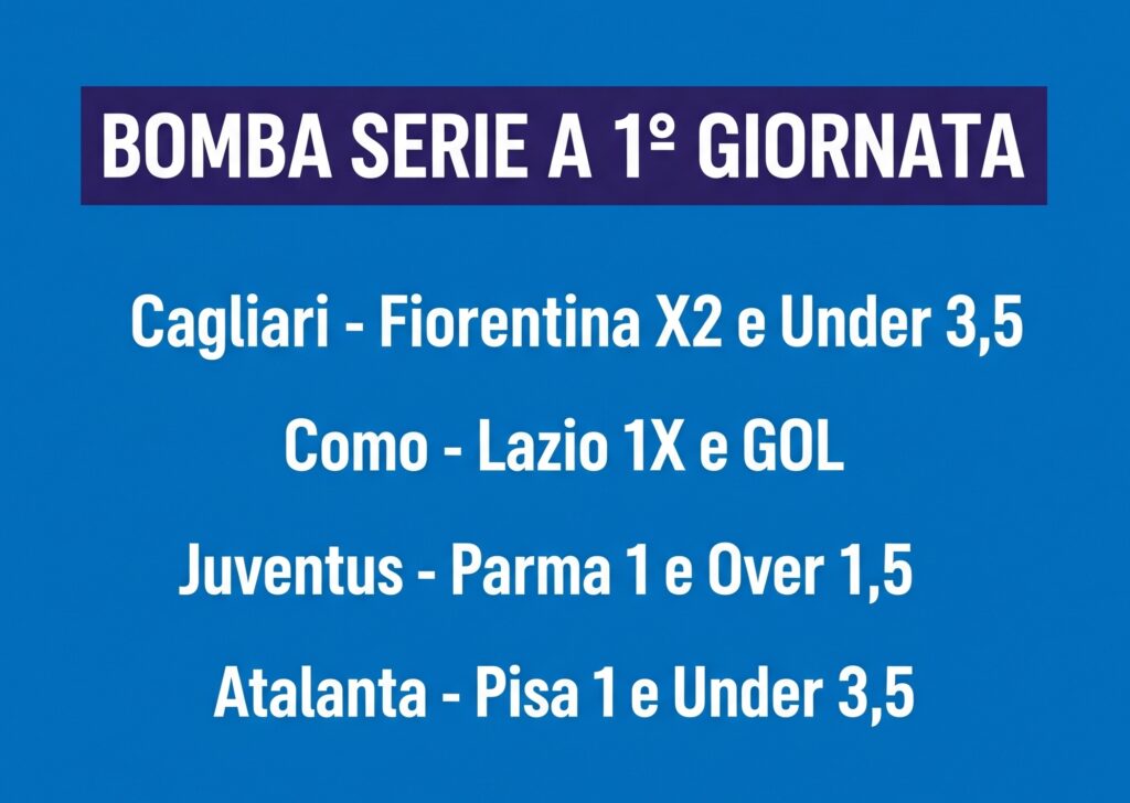 Bomba Serie A: Schedina Multipla Pronostici del  24-08-2025