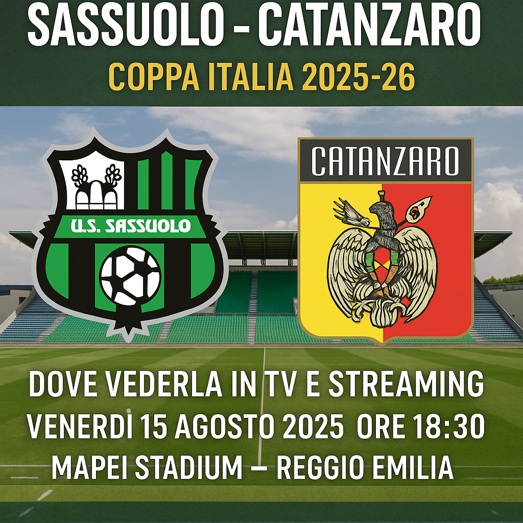 Dove vedere Sassuolo-Catanzaro in Diretta Tv e Live Streaming Coppa Italia