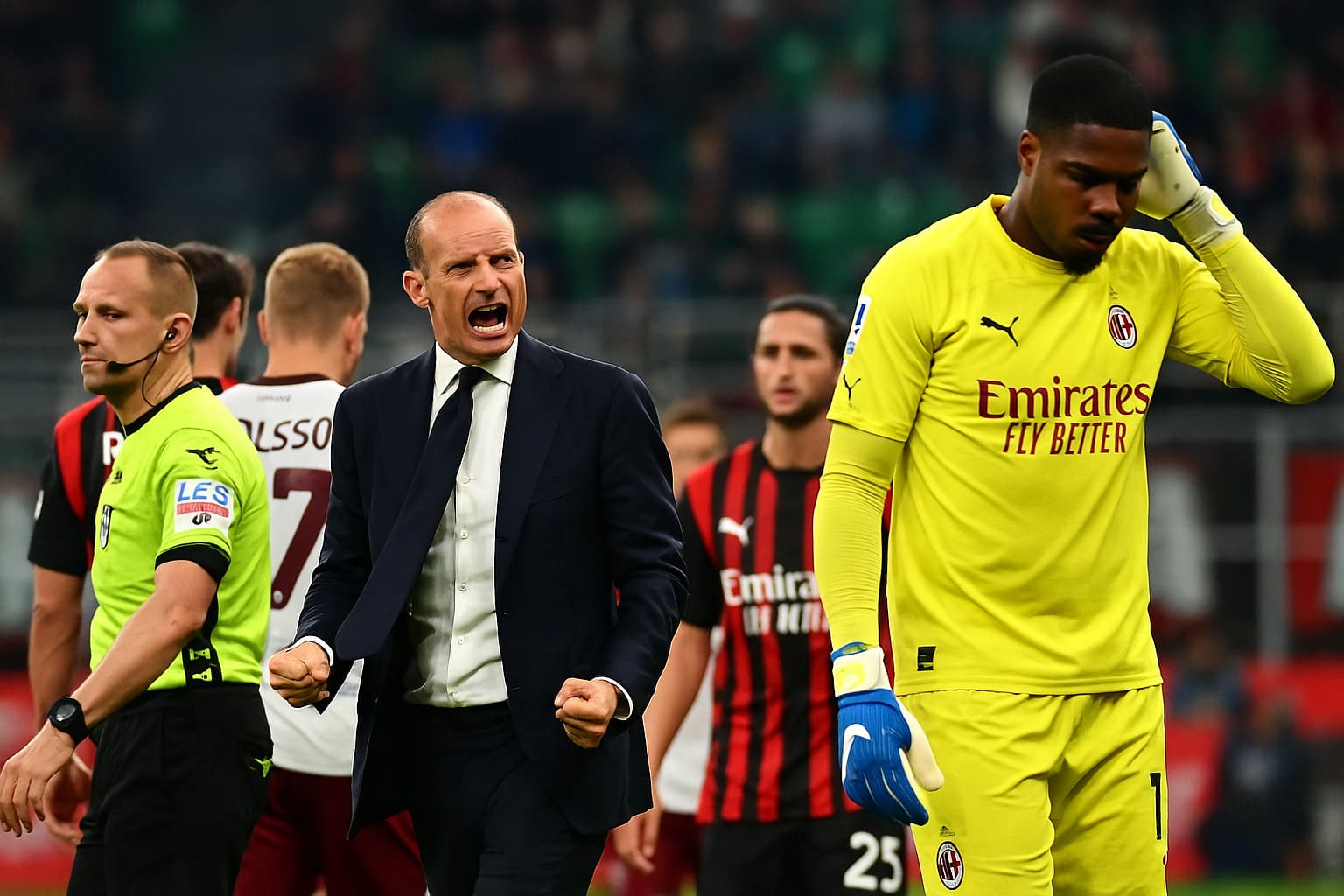 Le parole di Allegri tra espulsione, rigore contestato e l’infortunio di Maignan