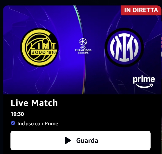 Bodo Glimt – Inter LIVE e Diretta Streaming Champions League su Prime Video