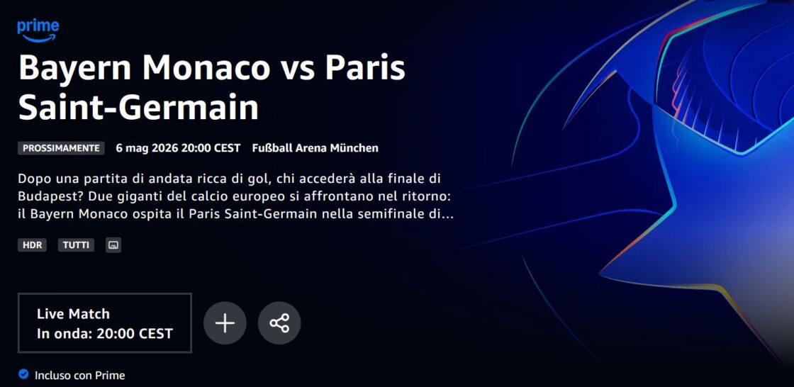 Bayern Monaco – PSG LIVE e Diretta Streaming Champions League su Prime Video