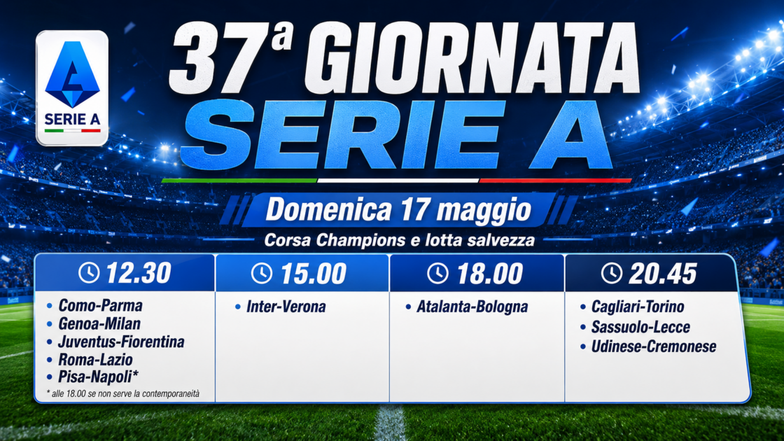 Serie A 37° Giornata tutte le partite Domenica 17: gli orari