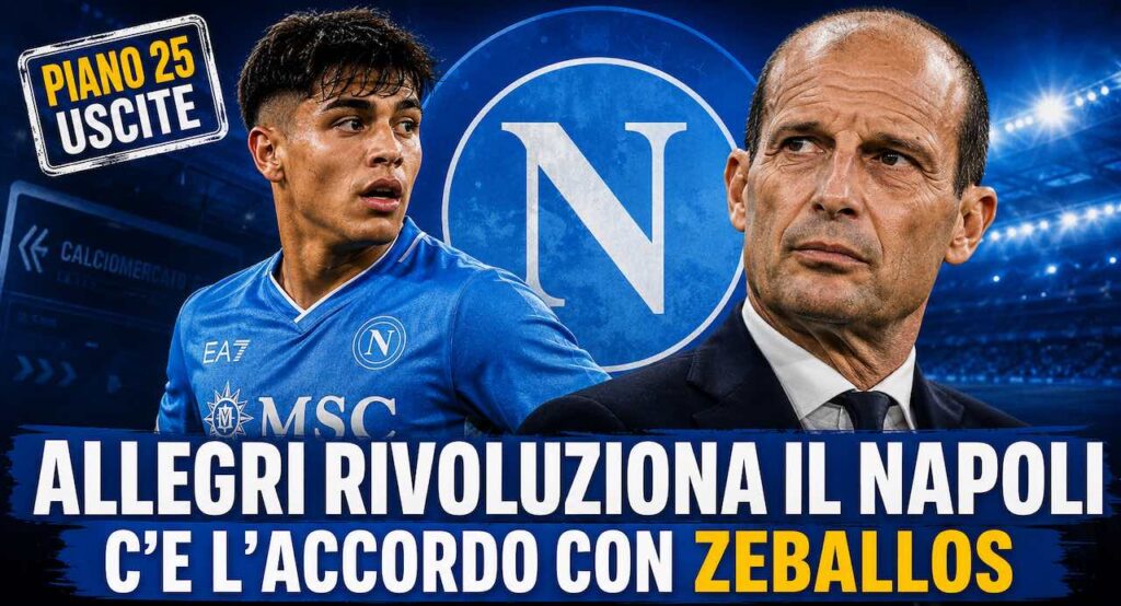 Allegri rivoluziona il Napoli: c’è l’accordo con Zeballos, Manna prepara il piano da 25 uscite