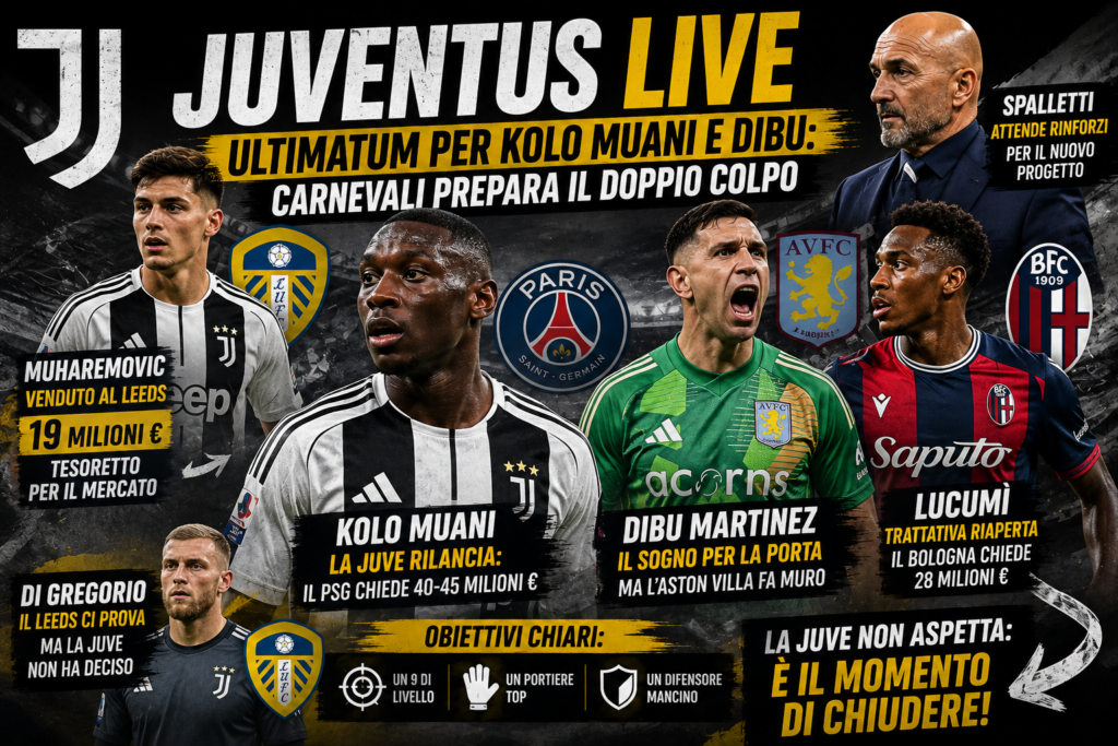 Calciomercato Juventus Live: ultimatum per Kolo Muani e Dibu, Carnevali prepara il doppio colpo