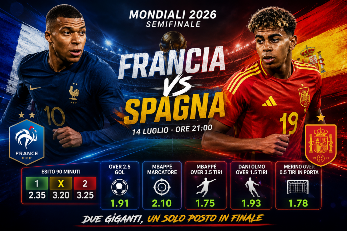 Quote di valore di Francia – Spagna per Scommettere sulla Semifinale: Mbappé GOL e Over 2.5