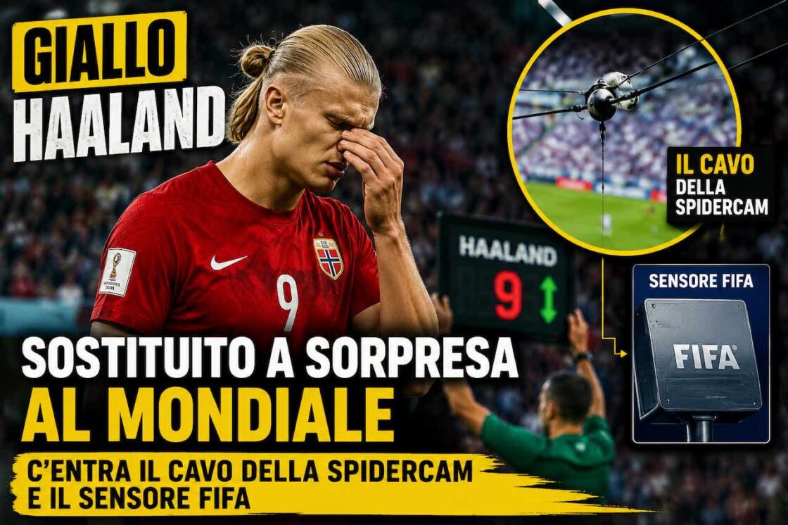 Giallo Haaland, sostituito a sorpresa al Mondiale: c’entra il cavo della Spidercam e il sensore FIFA