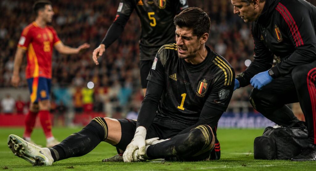 Infortunio Courtois in Spagna-Belgio: cosa è successo e i tempi di recupero