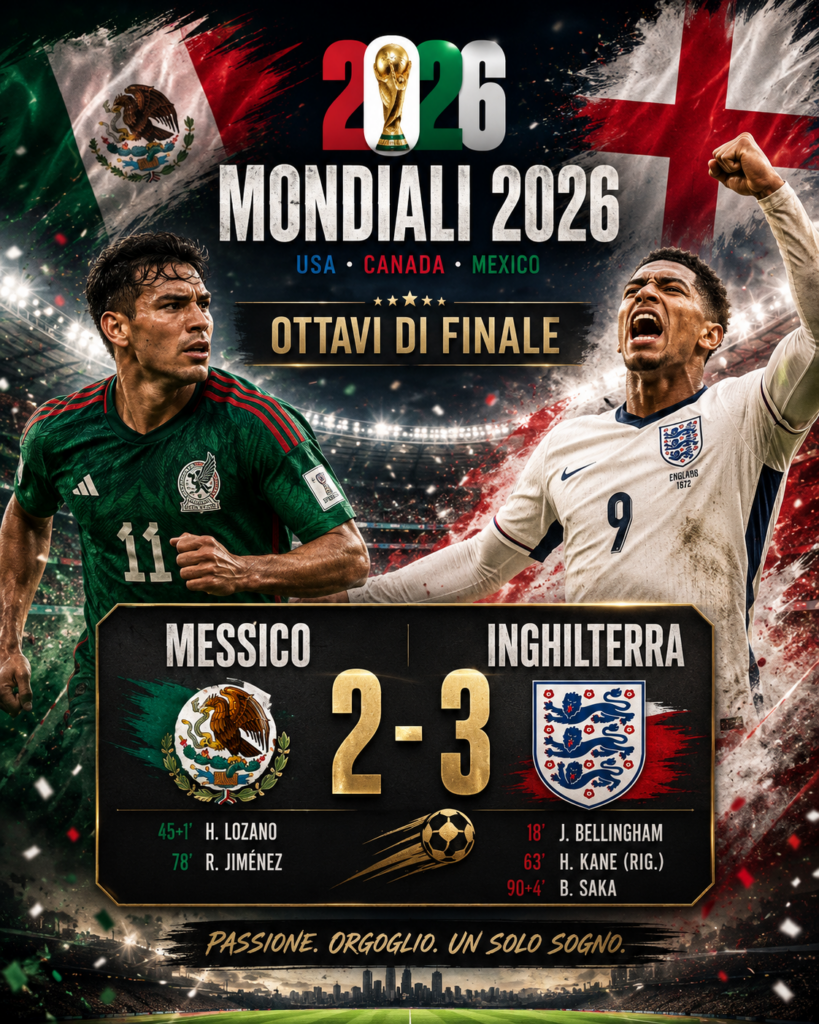 Video Gol e Highlights Messico  – Inghilterra 2-3 Mondiali 2026